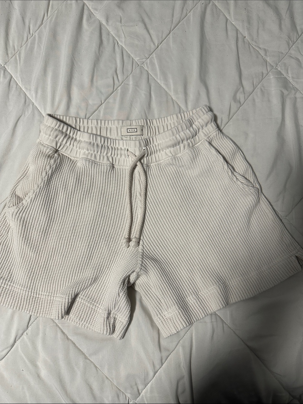 AYR Cream Waffle-Knit Drawstring Athletic Shorts